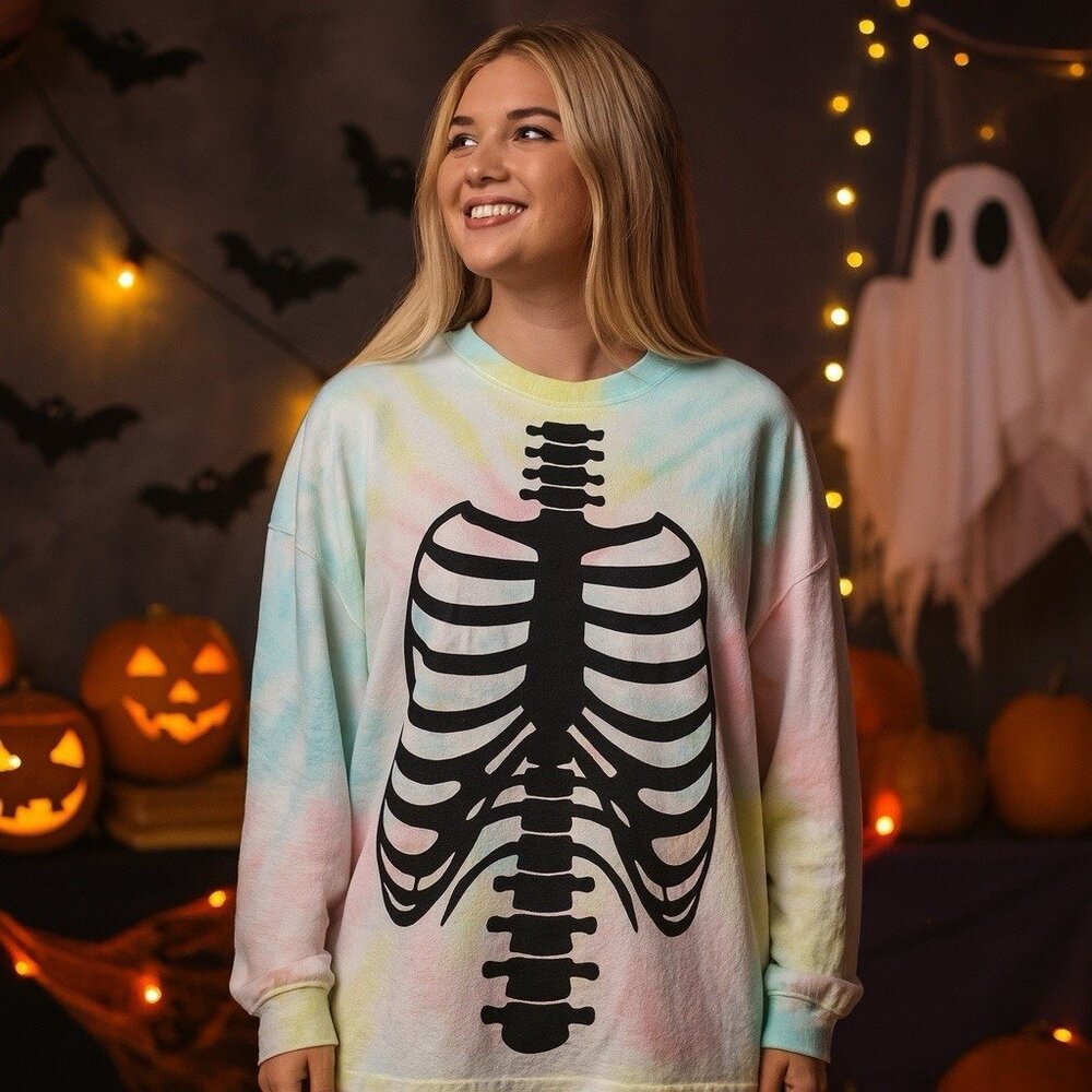 NEW Spirit Jersey Skeleton “Dead” Spellout Halloween Holiday XS